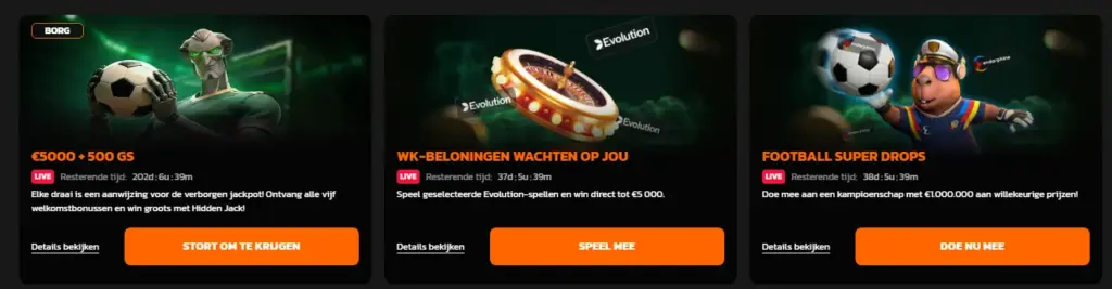 Sectie met promoties en beloningen voor casino spelers
