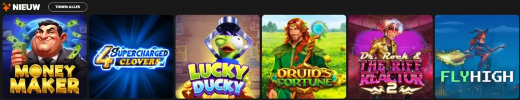 Bibliotheek met tafelspellen, slots en live casino