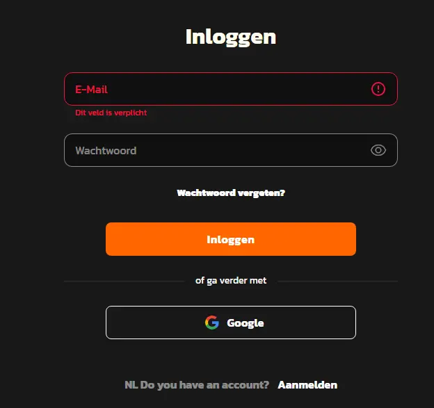 Inloggedeelte – toegang tot spelersaccount